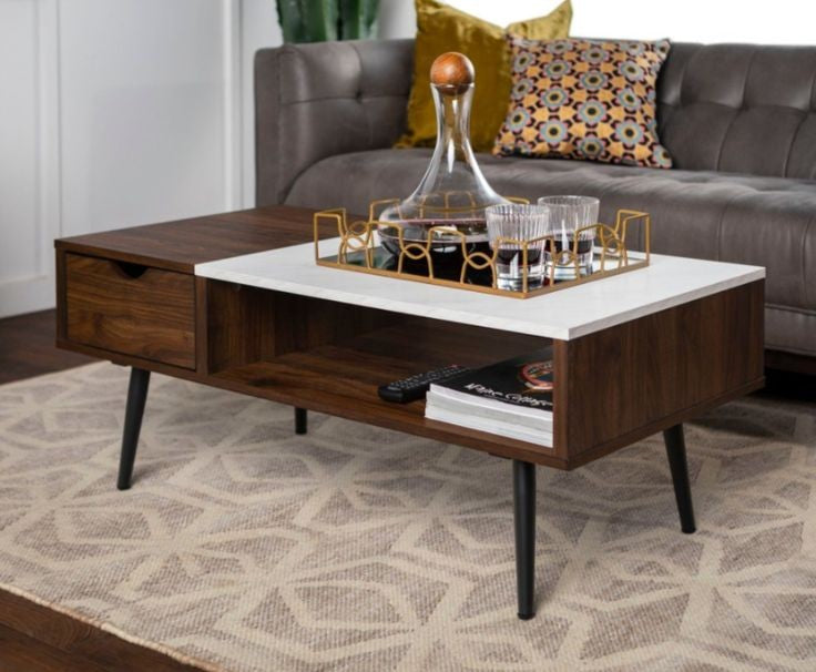 طاولة قهوة - 40 × 50 × 100 سم - خشب وأبيض - CT19