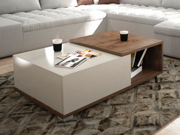 Coffee Table - 40 x 50 x 100 cm - Off White & Wood - CT6