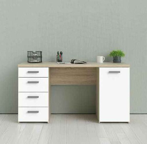 Desk - 80 x 140 x 50 cm - White & Wood - MA14