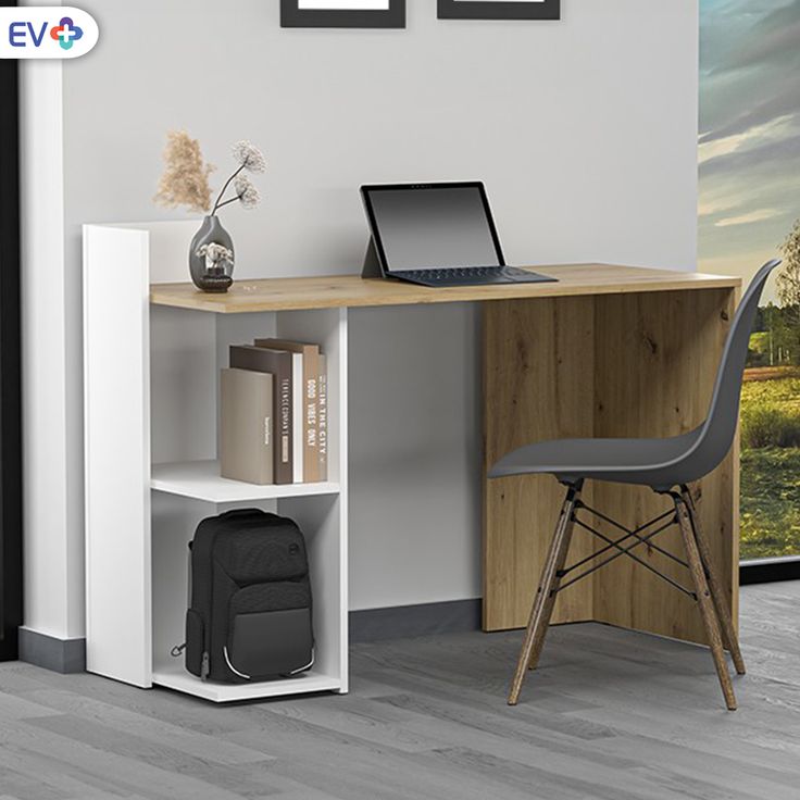 Desk - 80 x 120 x 50 cm - White & Wood - MA15