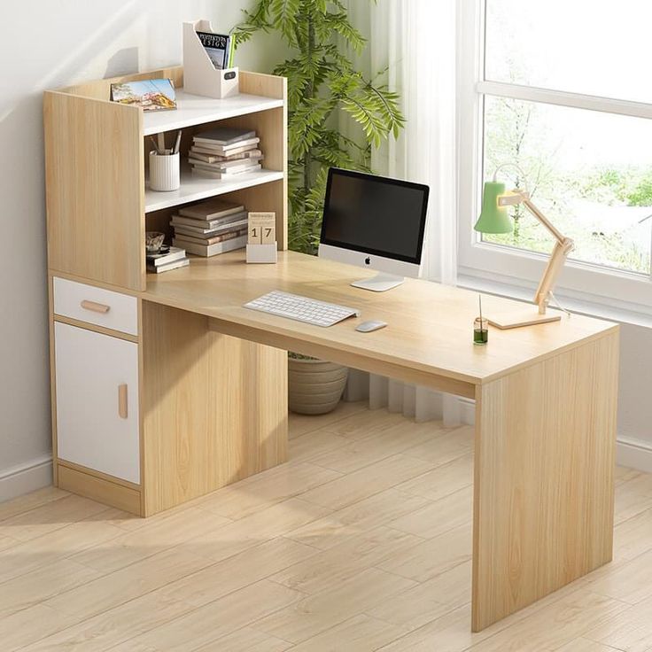 Desk - 160 x 120 x 50 cm - White & Wood - MA8