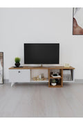 وحدة تلفزيون - 50 × 35 × 150 سم - أبيض وخشب - 50 × 35 × 150
