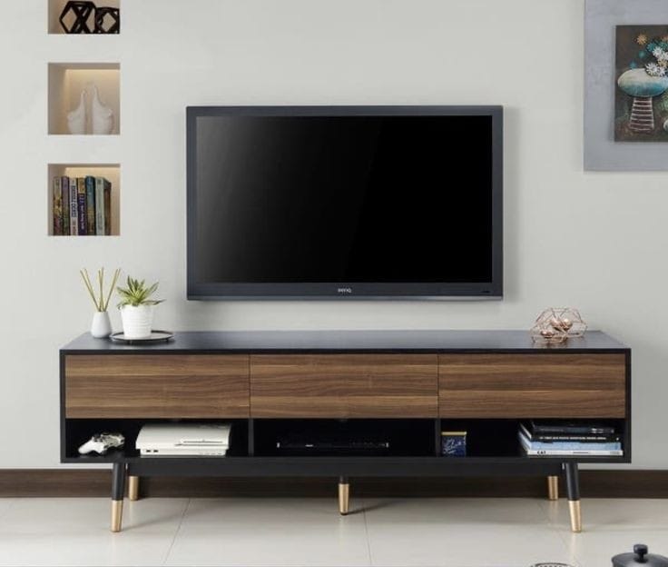 وحدة تلفزيون - 50 × 35 × 150 سم - أسود وخشب - 50 × 35 × 150