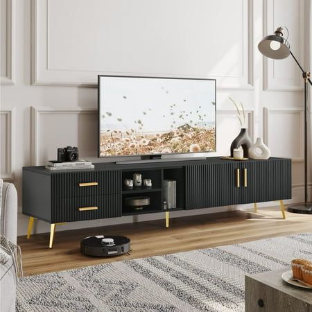 Tv Unit - 50 x 40 x 180 cm - Black & Gold - MT48
