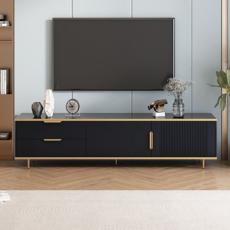 Tv Unit - 50 x 40 x 160 cm - Black & Gold - MT70