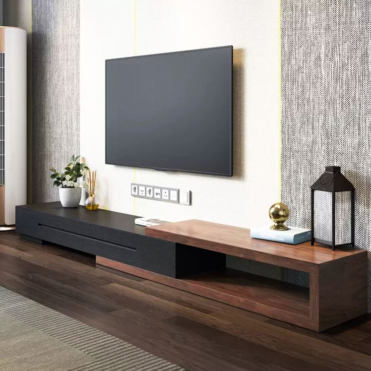 Tv Unit - 40 x 40 x 250 cm - Black & Wood - MT92