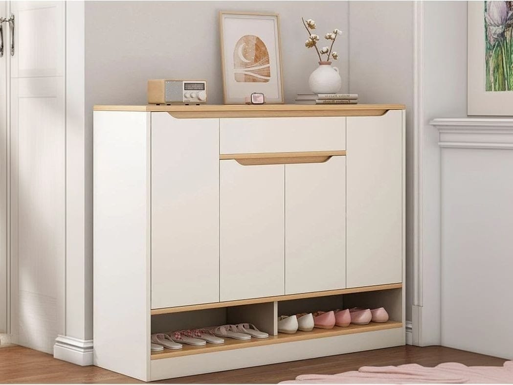 Shoe Rack - 110 x 140 x 40 cm - White & Wood - SC11