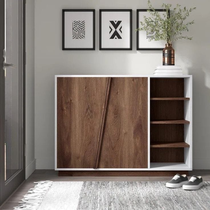 رف أحذية - 100 × 100 × 35 سم - أبيض وخشب - SC14