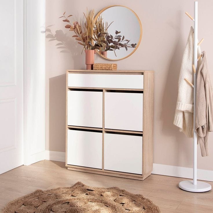 Shoe Rack - 120 x 100 x35 cm - White & Wood - SC16