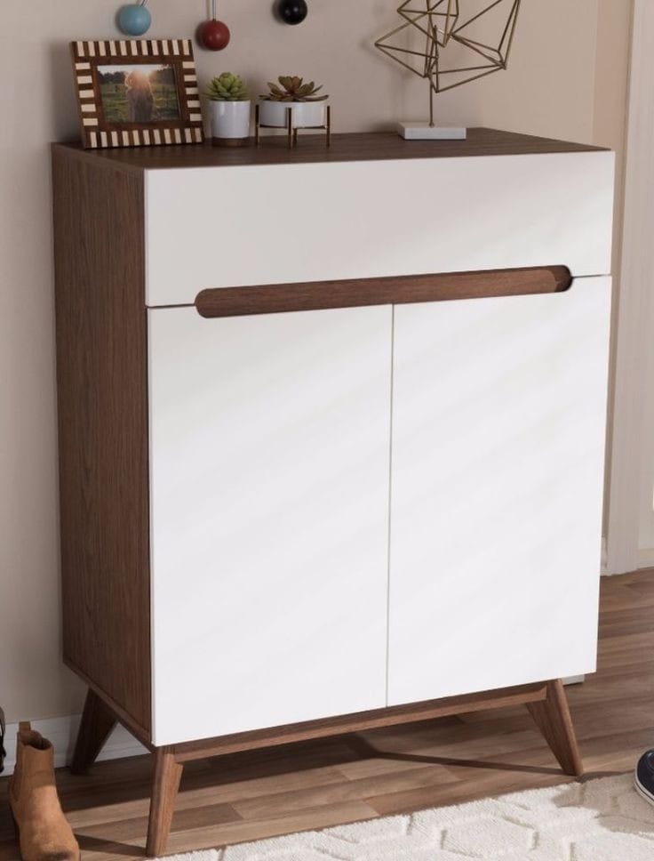 رف أحذية - 100 × 80 × 35 سم - أبيض وخشب - SC18