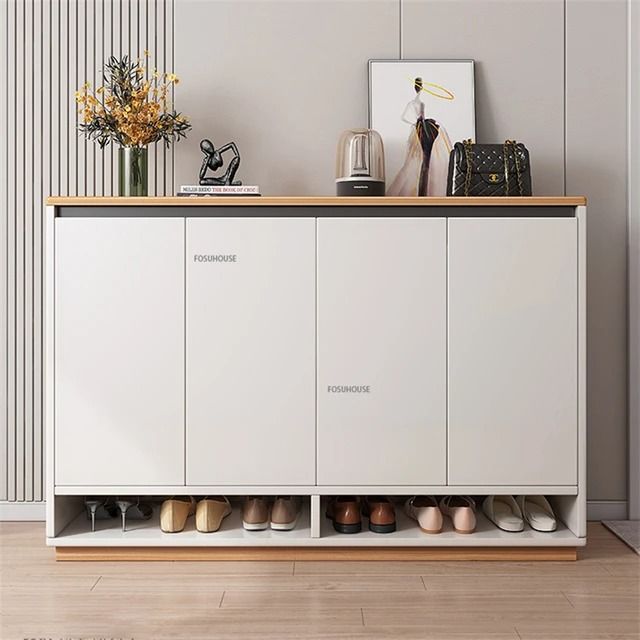 رف أحذية - 100 × 140 × 35 سم - أبيض وخشب - SC3