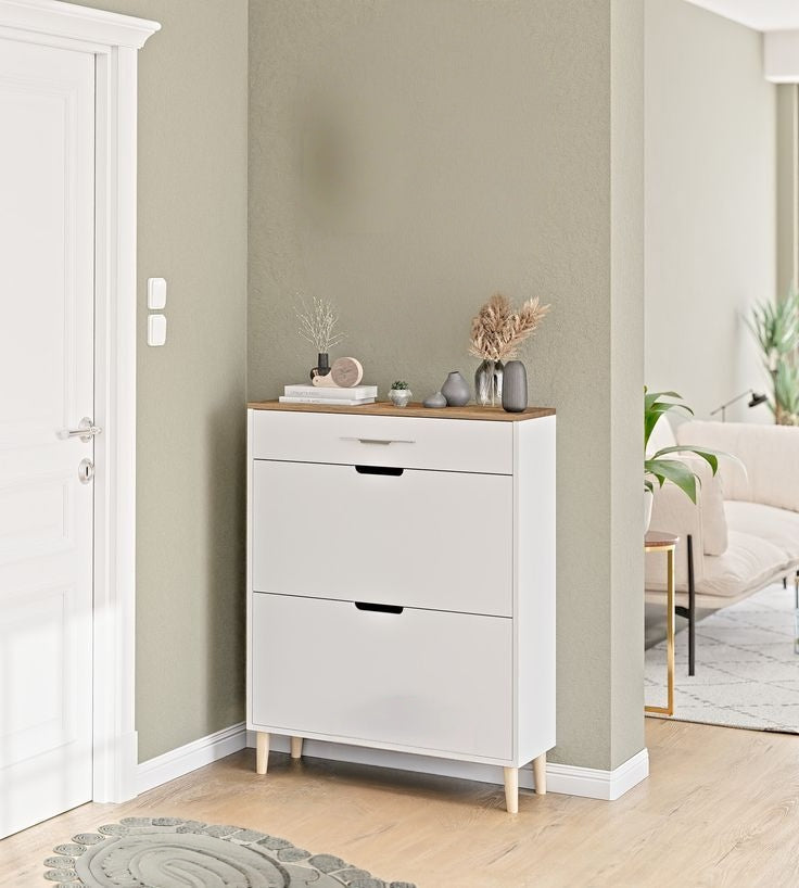 Shoe Rack - 95 x 80 x 30 cm - White Wood - SC44