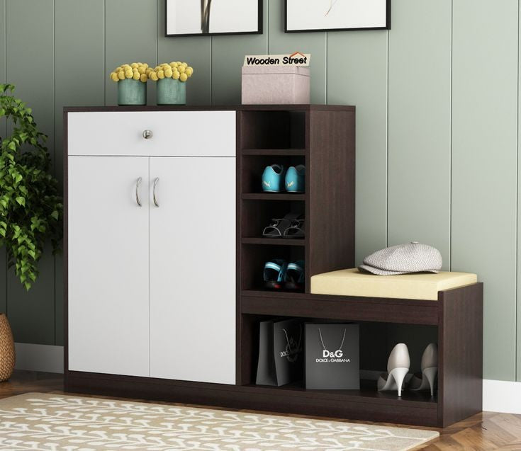 Shoe Rack - 110 x 140 x 40 cm - Burnt Wood & White - SC46