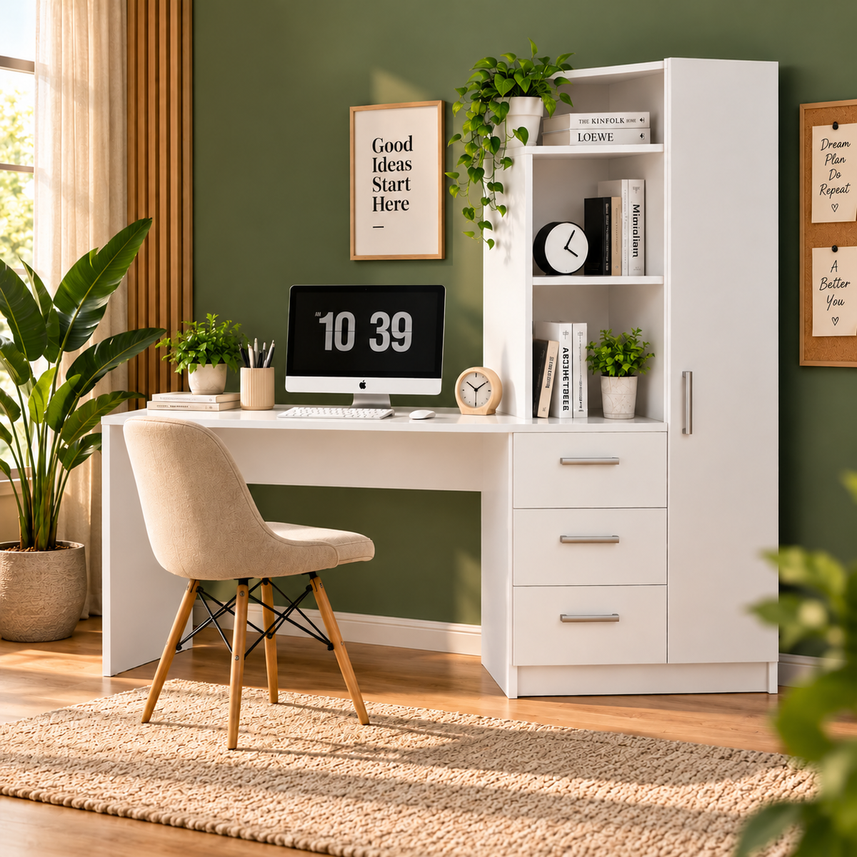 Desk - 160*160*50 cm - Wood&White - MA40