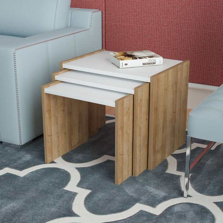 Coffee Table - 50/45/40 x 35 x 50/45/40 cm - Wood & White - CT35