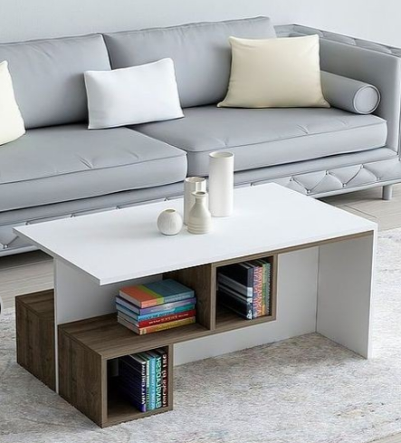 Coffee Table - 50 x 50 x 100 cm - Wood & White - CT39