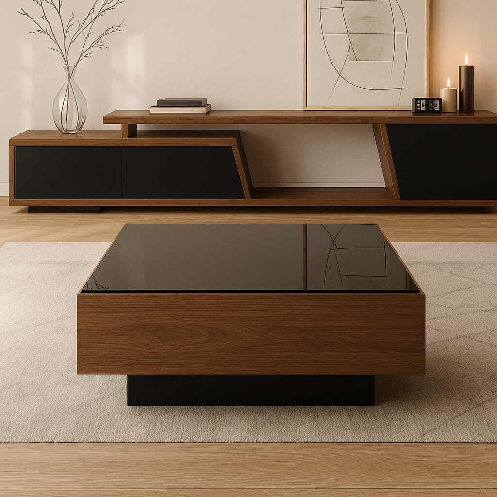 Coffee Table - 40 x 80 x 80 cm - Wood & Black - CT40