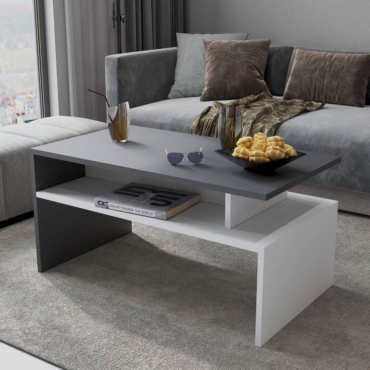 Coffee Table - 40 x 50 x 100 cm - Grey & White - CT54