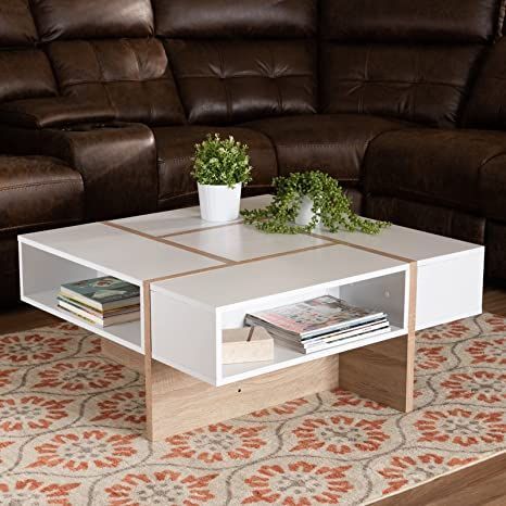 Coffee Table - 40 x 80 x 80 cm - Wood & White - CT59