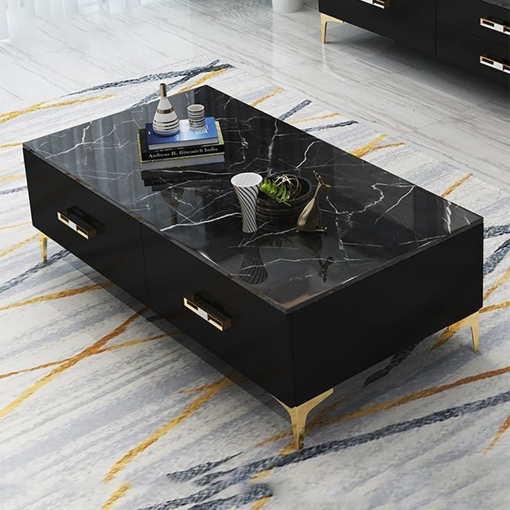 Coffee Table - 40 x 60 x 120 cm - Marble & Black - CT68