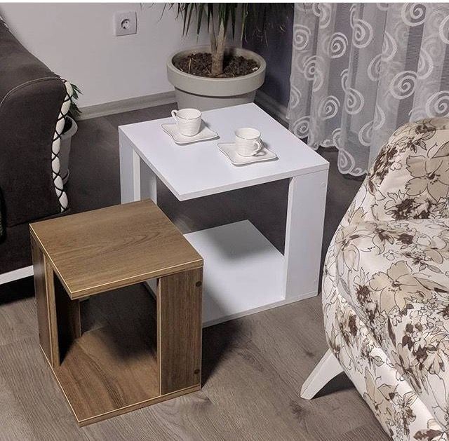 Coffee Table - 50/40 x 40 x 40 cm - Wood and White - CT77