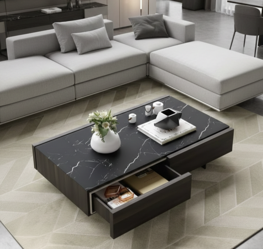 Coffee Table - 40 x 60 x 120 cm - Marble & Wood - CT83